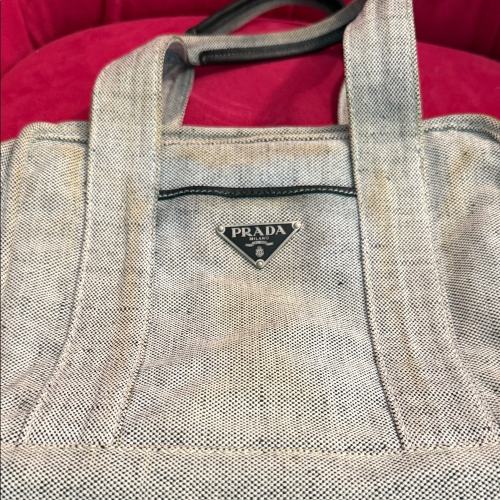 Prada Grey Mini Canvas Tote with Black Trim - Picture 13 of 13